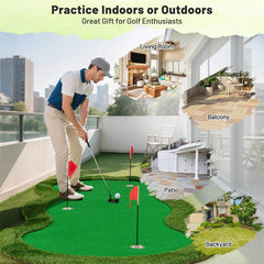 10FT x 5FT Golf Putting Green, Indoor Outdoor Professional Golf Practice Mat with 3 Holes & Golf Balls, Golf Training Mat for Home Office, Backyard
