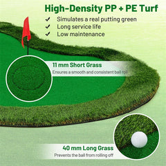 10FT x 5FT Golf Putting Green, Indoor Outdoor Professional Golf Practice Mat with 3 Holes & Golf Balls, Golf Training Mat for Home Office, Backyard