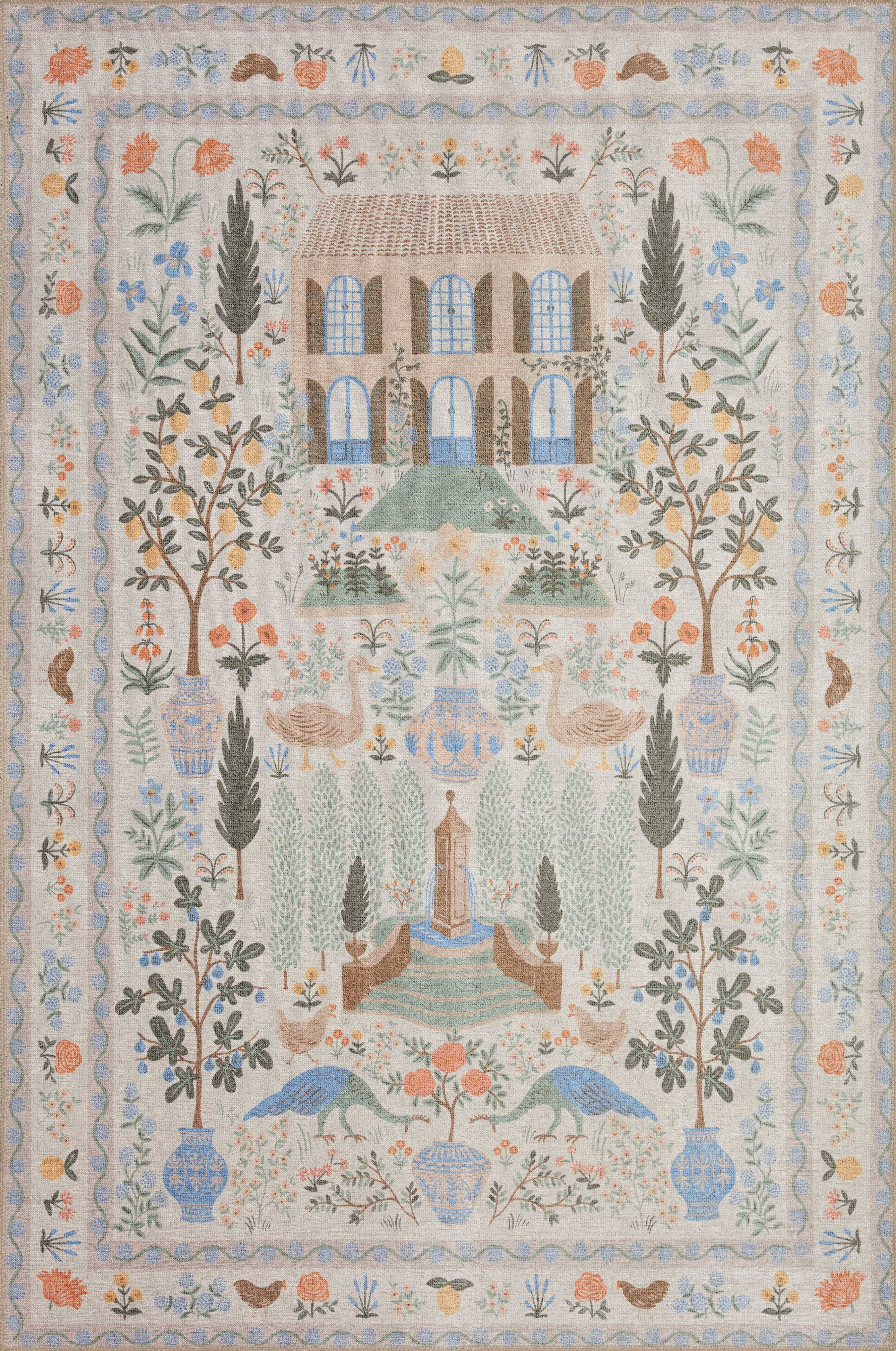 Loloi Rifle Paper Menagerie MEN-03 Rug, Cream / 2'3" x 5'